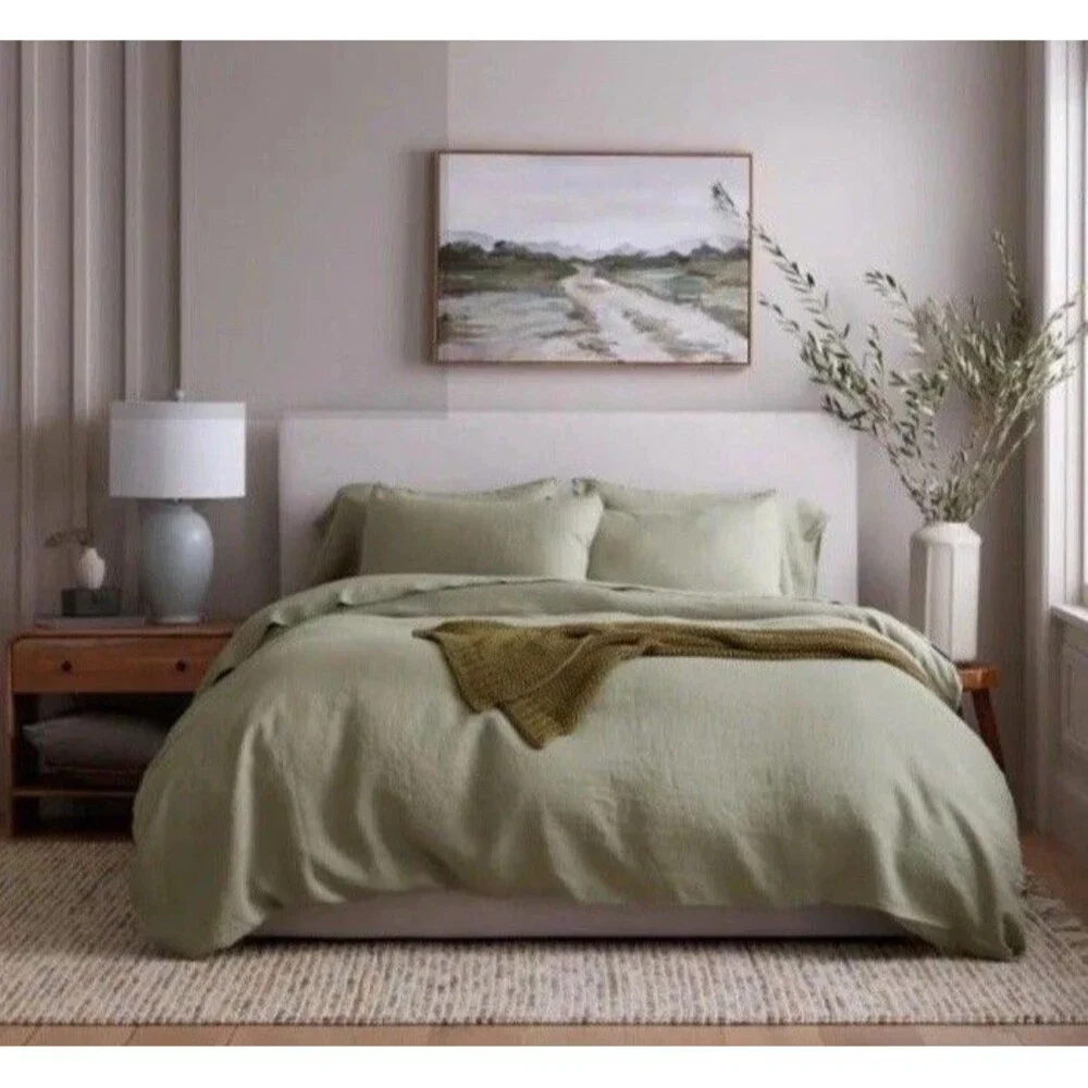 Quince European Linen Duvet Cover Set Full/Queen Willowleaf Green.